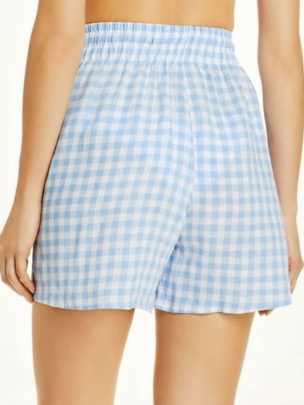π FRANKIES BIKINIS Lou high waist linen gingham shorts in Bluebell blue size XS - Picture 2 of 7